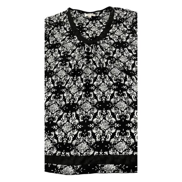 ANNE KLEIN CAP SLV, V-NECK, PULL-OVER BLOUSE, WOMENS, M-BLACK/WHITE ABSTR, TULLE - Picture 6 of 12